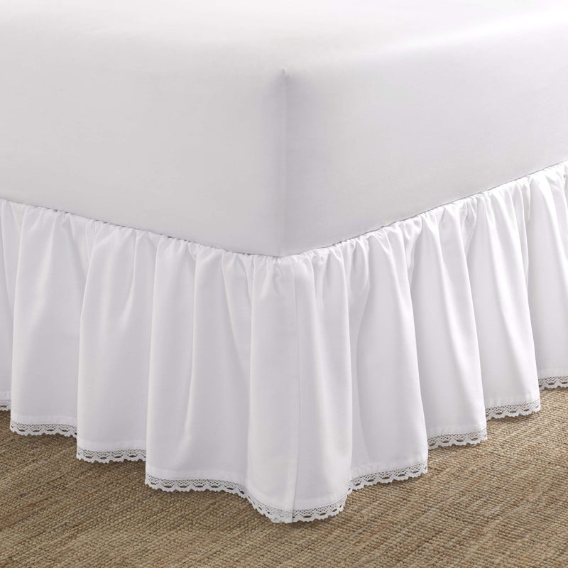 Laura Ashley - Twin Bedskirt, Smooth Sateen Cotton Bedding with Crochet Trim, Ruffled Design, Dorm Essentials, Oeko-Tex Certified (White) - Image 1
